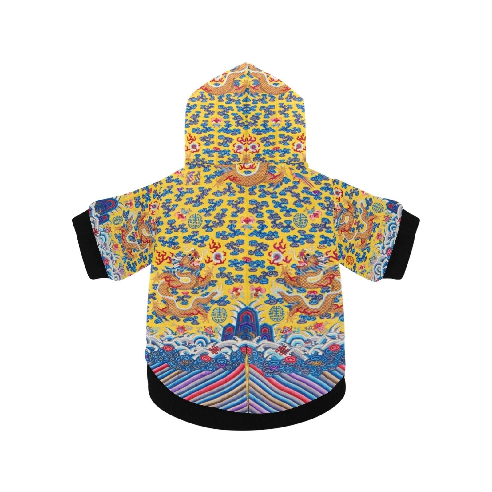 Dog Hoodie Yellow Qing Dynasty Dragon Button Up Pet Apparel - Main Feature View | Majestic Pet Kingdom