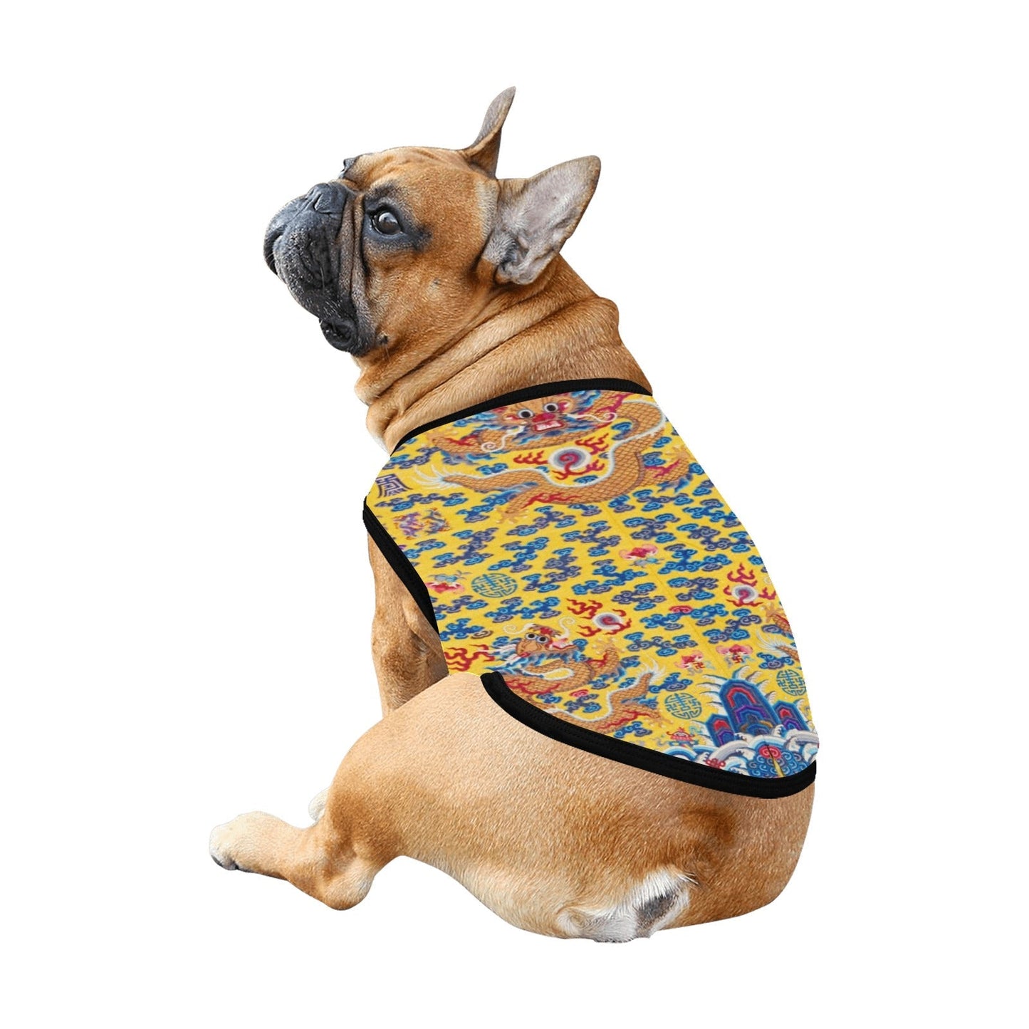 Dog Tank Top Yellow Qing Dynasty Dragon Graphic Pet Apparel - Detail Angle 3 | Majestic Pet Kingdom