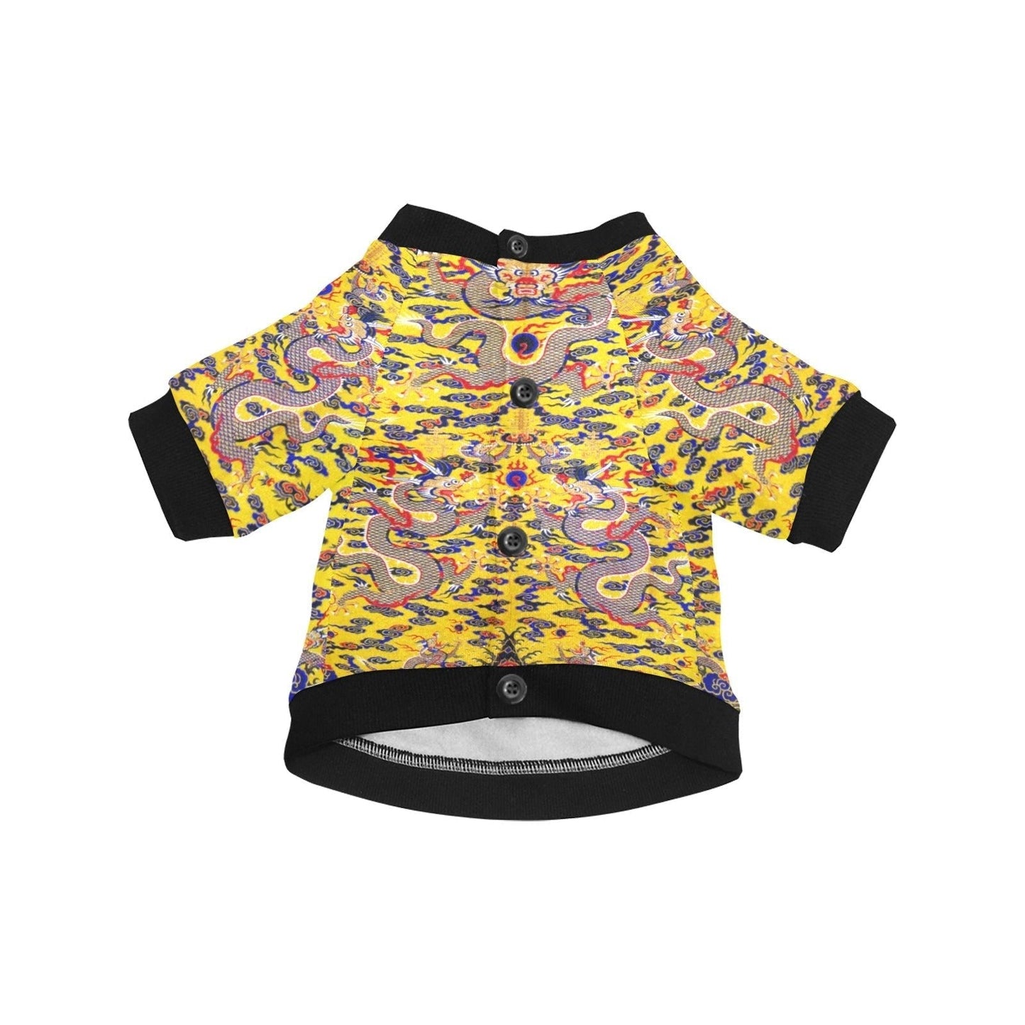 Dog T-Shirt Yellow Imperial Chinese Dragon Round Neck Shirt - Detail Angle 3 | Majestic Pet Kingdom